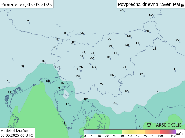 Napoved PM10 za danes